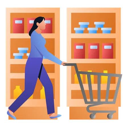 Fille faisant du shopping au supermarché  Illustration