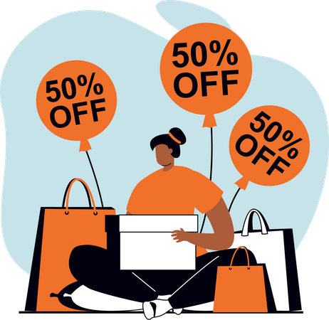 Fille faisant du shopping dans la vente de shopping  Illustration