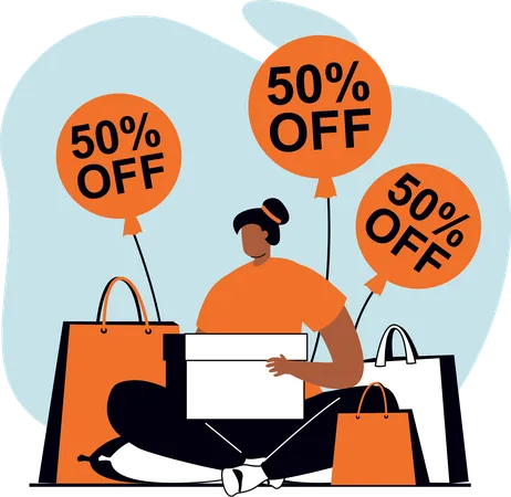 Fille faisant du shopping dans la vente de shopping  Illustration