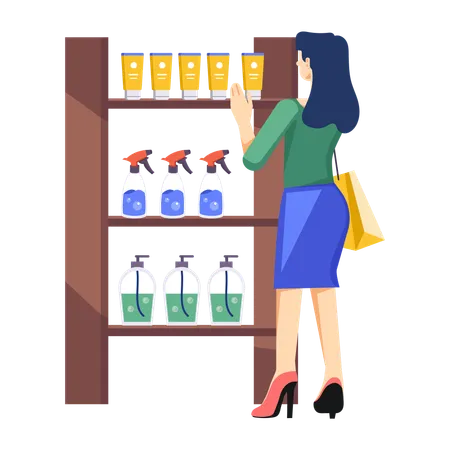 Fille faisant du shopping de cosmétiques  Illustration