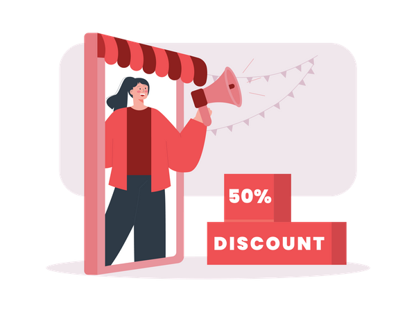 Fille faisant du marketing discount shopping  Illustration