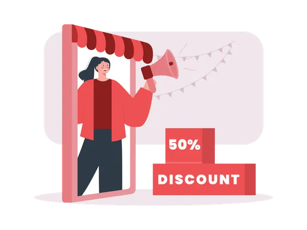 Fille faisant du marketing discount shopping  Illustration