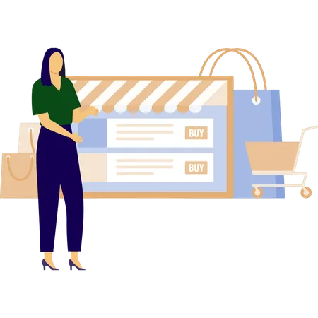 Fille faisant des achats en ligne  Illustration