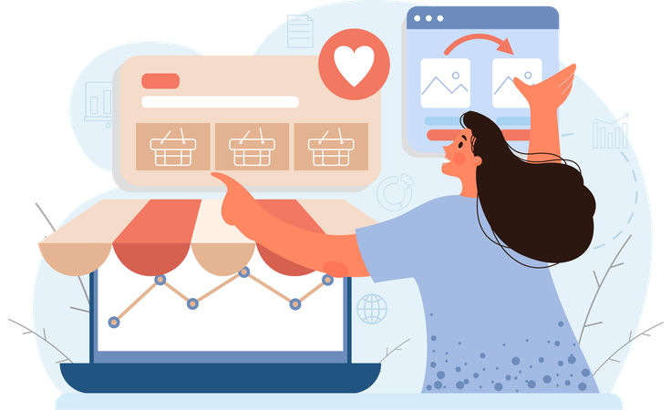 Fille faisant des achats en ligne  Illustration