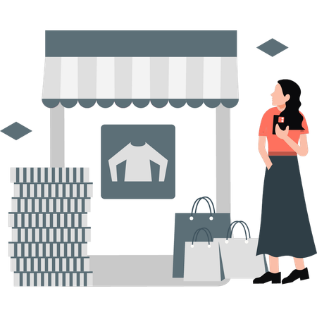 Fille faisant des achats en ligne  Illustration