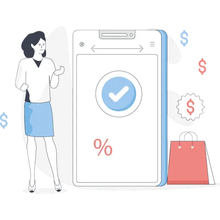 Fille faisant du shopping en ligne  Illustration