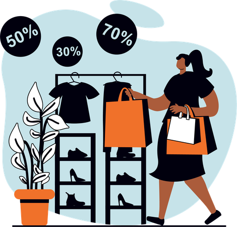 Fille faisant du shopping en magasin  Illustration