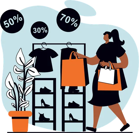 Fille faisant du shopping en magasin  Illustration