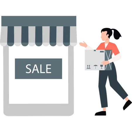 Fille faisant du shopping en vente  Illustration