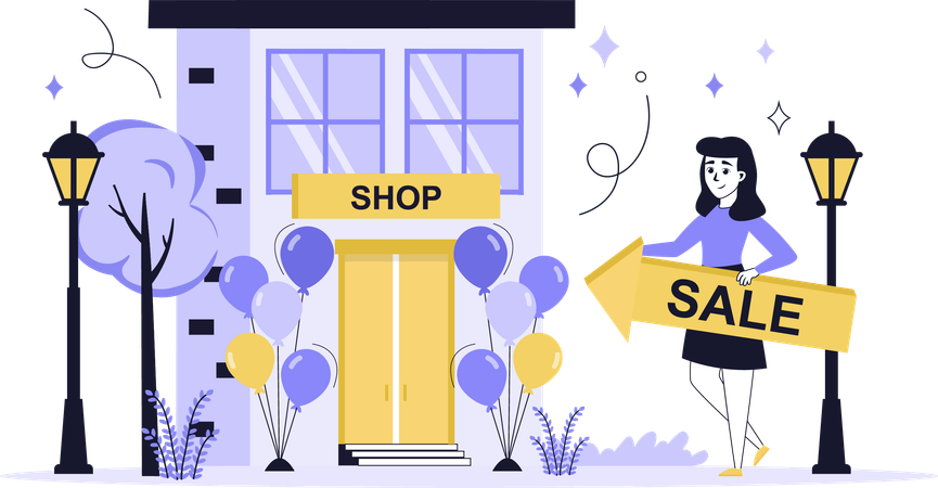 Fille faisant du shopping en soldes  Illustration