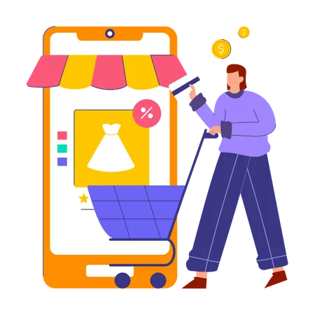 Fille faisant des achats mobiles  Illustration