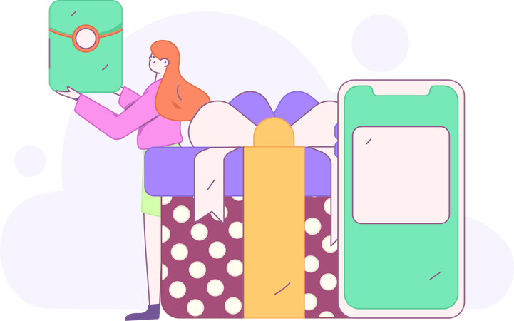 Fille faisant des achats mobiles  Illustration