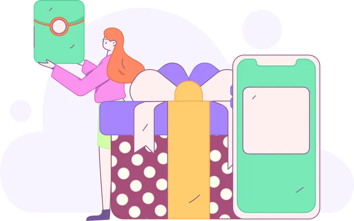 Fille faisant des achats mobiles  Illustration