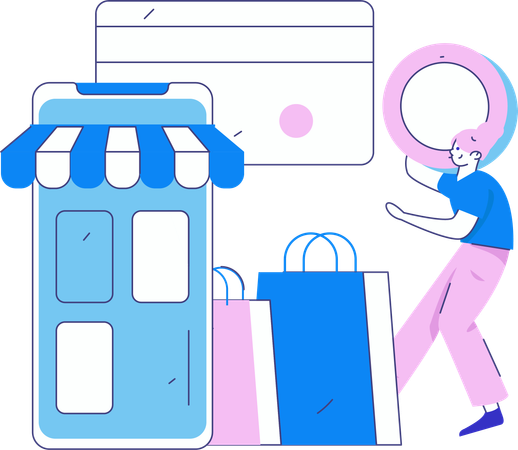 Fille faisant le paiement des courses  Illustration