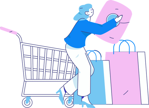 Fille faisant le paiement des courses  Illustration