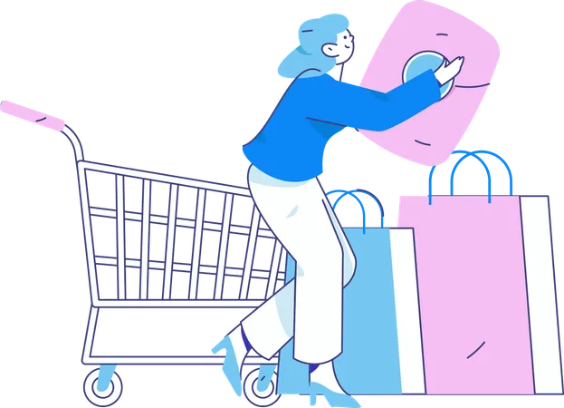 Fille faisant le paiement des courses  Illustration