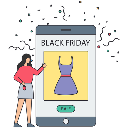 Fille faisant du shopping pendant le Black Friday  Illustration