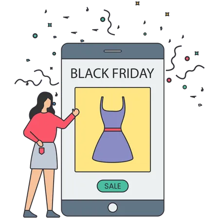 Fille faisant du shopping pendant le Black Friday  Illustration