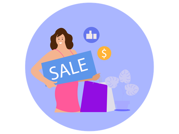 Fille faisant du shopping lors de la vente du Black Friday  Illustration