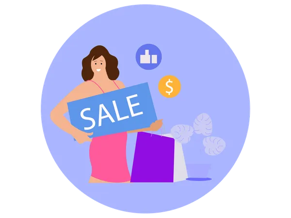 Fille faisant du shopping lors de la vente du Black Friday  Illustration