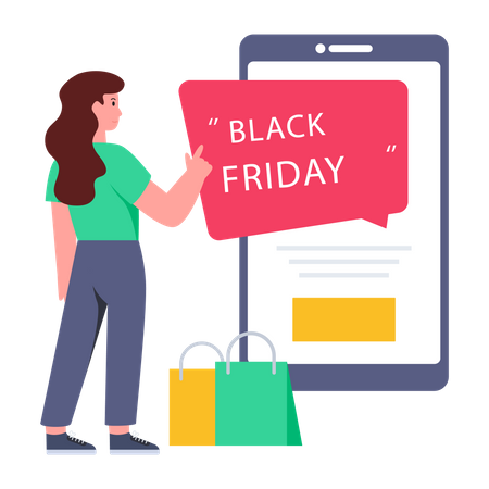 Fille faisant du shopping lors de la vente du Black Friday  Illustration