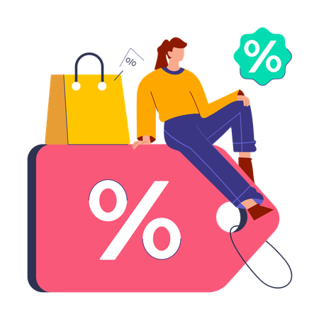 Fille faisant du shopping pendant la vente de shopping  Illustration