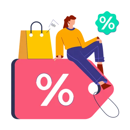 Fille faisant du shopping pendant la vente de shopping  Illustration