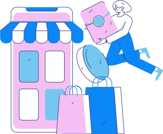 Fille faisant des achats mobiles  Illustration