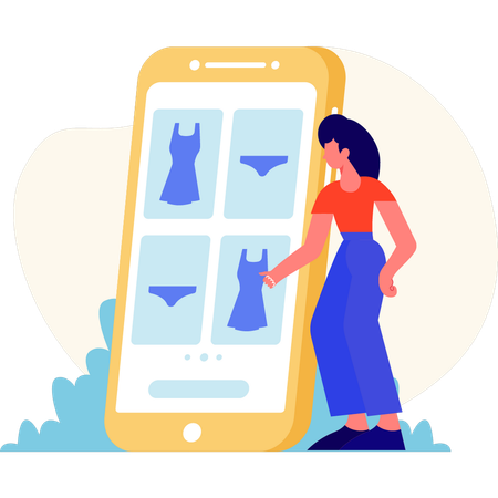 Fille faisant des achats mobiles  Illustration