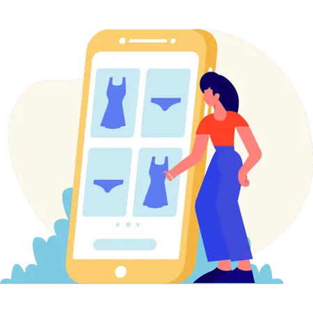 Fille faisant des achats mobiles  Illustration