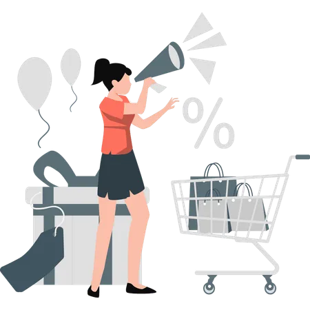 Fille faisant la promotion des ventes de shopping  Illustration