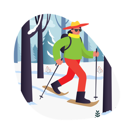 Fille faisant du ski dans la forêt  Illustration