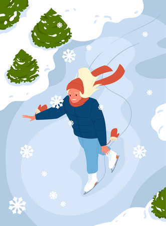 Fille faisant du ski en hiver  Illustration