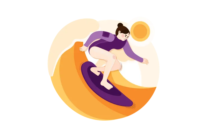 Fille faisant du surf sur l'eau  Illustration