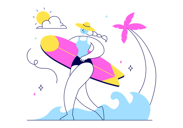 Fille faisant du surf pendant les vacances d'été  Illustration