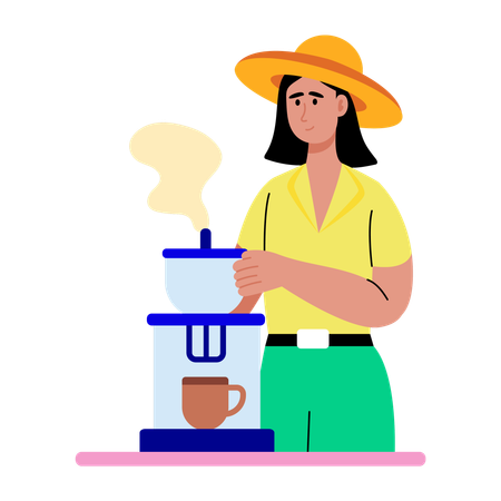 Fille faisant du thé à la maison  Illustration