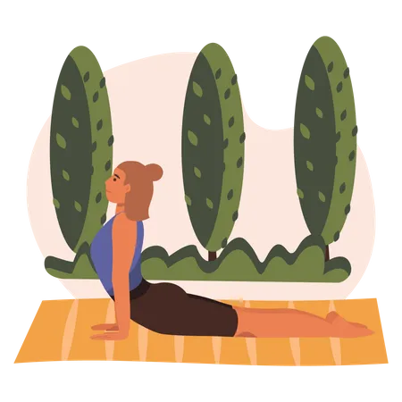 Fille faisant du yoga à la maison  Illustration