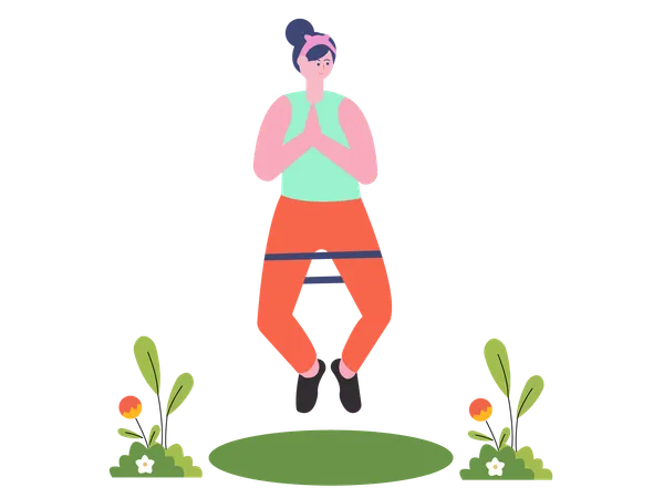 Fille faisant du yoga dans le parc  Illustration