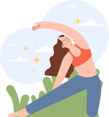 Fille faisant du yoga dans la nature en plein air  Illustration