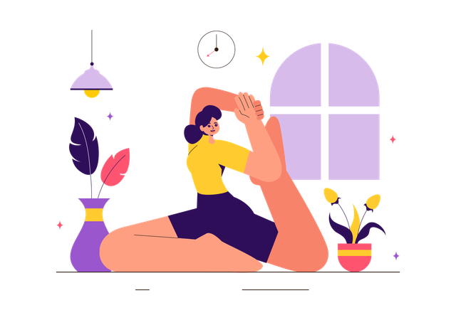 Fille faisant du yoga à la maison  Illustration