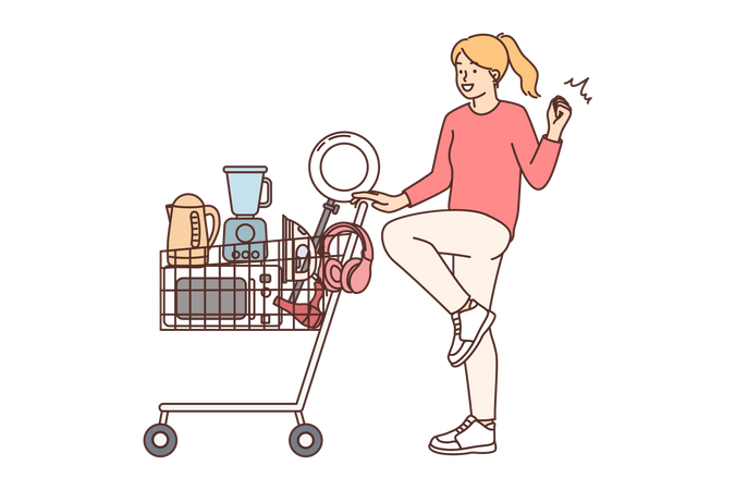 Fille faisant des achats d'électronique  Illustration