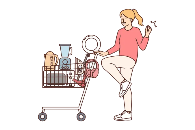 Fille faisant des achats d'électronique  Illustration