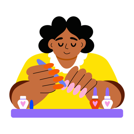 Fille faisant une auto-manucure  Illustration