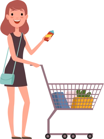 Fille faisant les courses  Illustration