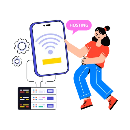 Fille faisant l'hébergement d'applications  Illustration