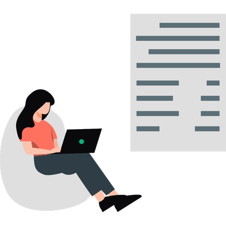 Fille faisant la liste des finances sur un ordinateur portable  Illustration