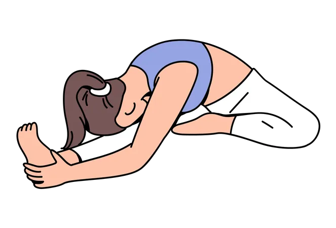 Fille faisant la tête au genou en avant, pose de yoga  Illustration