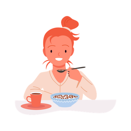 Fille prenant le petit déjeuner  Illustration