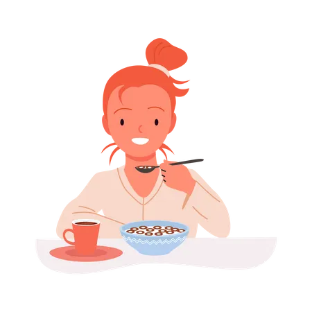 Fille prenant le petit déjeuner  Illustration