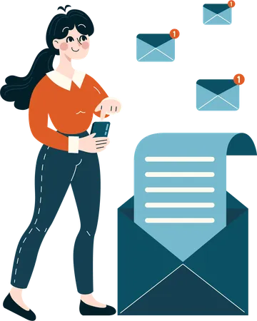 Fille faisant du marketing par courrier  Illustration